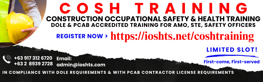 Online COSH Training Safety Construction Safety Training DOLE PCAB Accredited Training COSH AMO STE Construction Site Safety Officer's Enrollment Cover