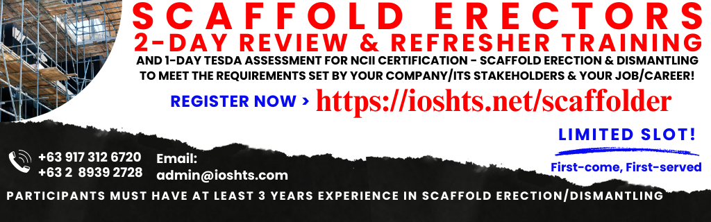 Scaffold Erector Refresher Review Training TESDA NC2 Assessment Certificate for Experienced Scaffold Erectors Training Scaffold Erection Scaffold Dismantling's Enrollment Cover