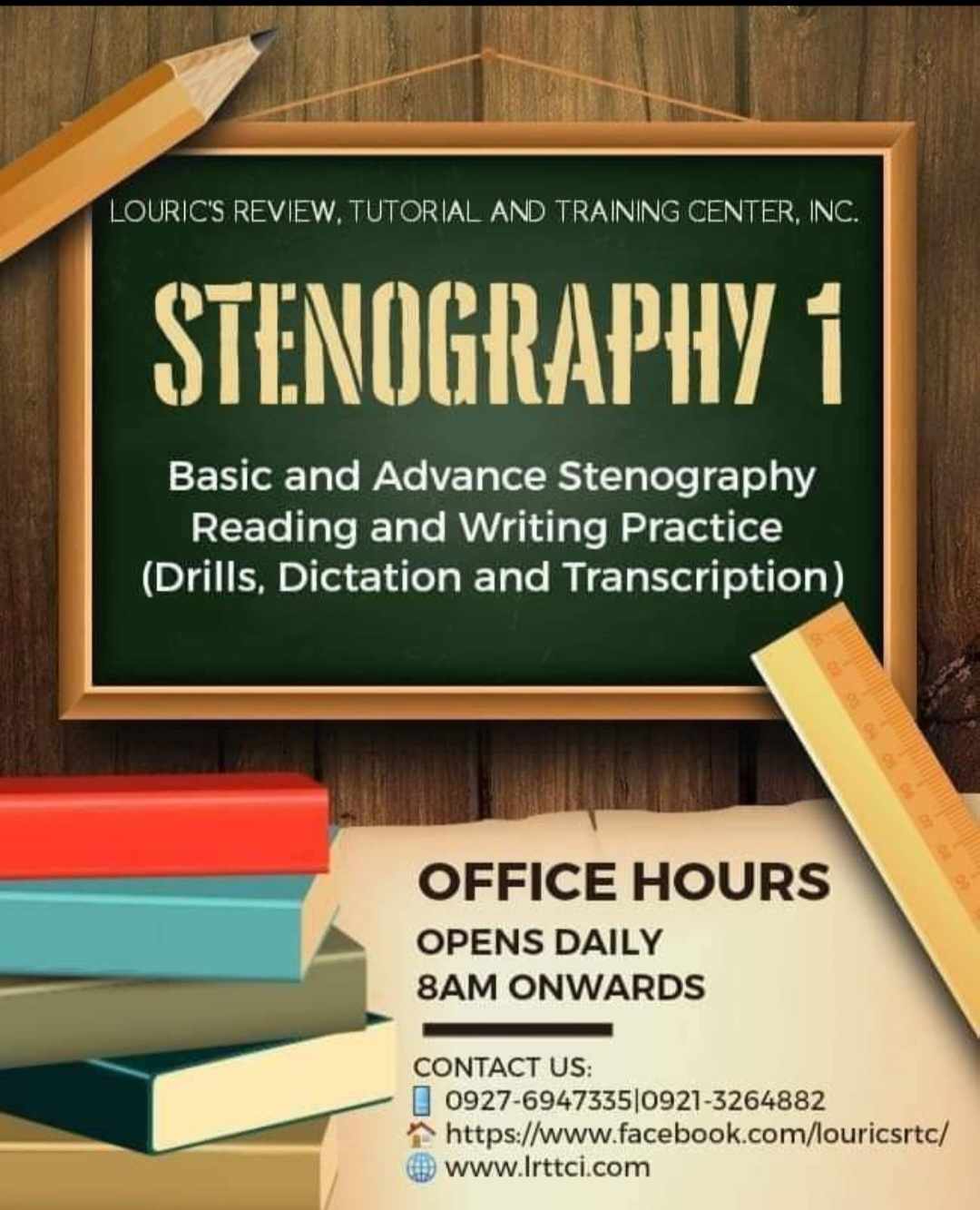 STENOGRAPHY 1 - BASIC AND ADVANCE STENOGRAPHY
Reading and Writing Practice (Drills, Dictation and Transcription)'s Enrollment Cover