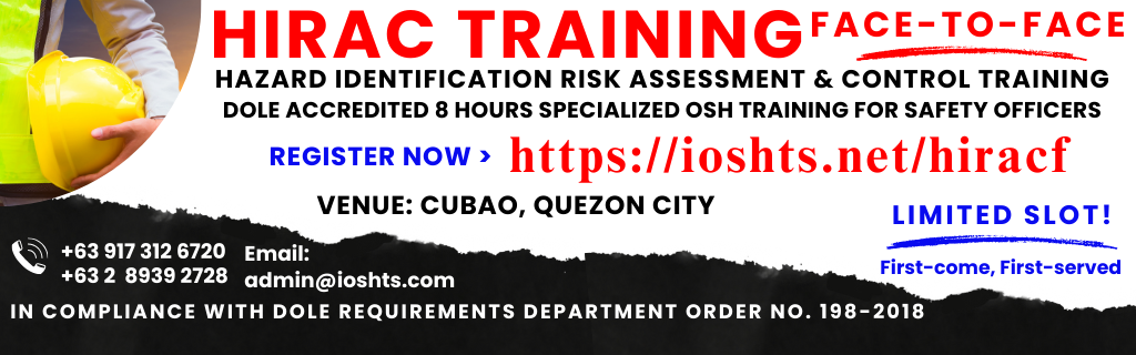 HIRAC Training Safety Officer Training Hazard Identification Risk Assessment and Control SO3 Training DOLE Accredited Face to Face Training in Cubao Quezon City's Enrollment Cover